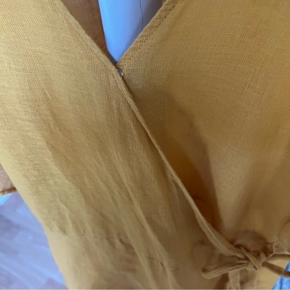 Old Navy Yellow Linen Blend Wrap Front 3/4 Flutter Ruffle Sleeve Wrap Top M Tall - Picture 6 of 10